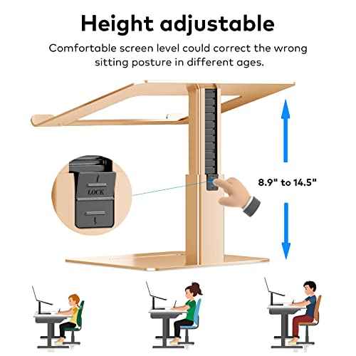 Laptop Stand for Desk, Ergonomic Aluminum Laptop Stand Adjustable Height from 7-15", Sitting and Standing Laptop Riser for 10-17" Notebook (Gold)