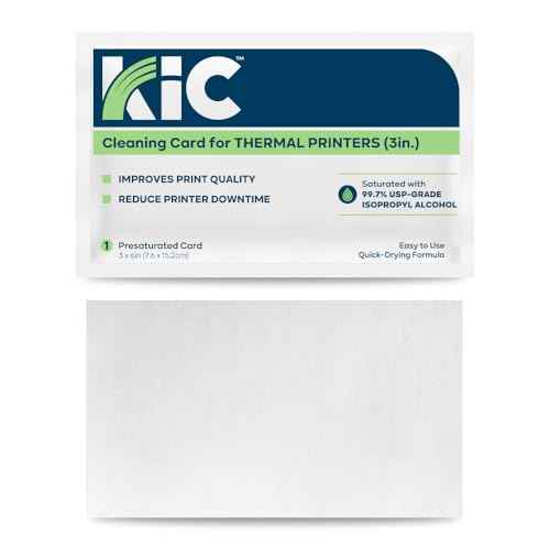 KICTeam - Cleaning Cards for Thermal Printers (25 Cards) - Presaturated with Quick Drying Solution to Clean 3in Receipt Paper Thermal Printers