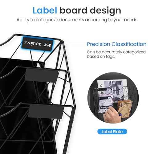 Magnetic File Holder for Refrigerator & Cabinets | No-Drill Wall Mount Organizer | 3-Tier Vertical Mail & Magazine Holder for Office/Home (Black, Space-Saving Design)