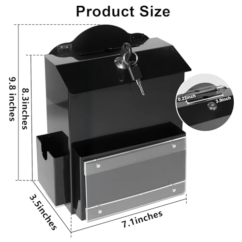 Metal Donation Suggestion Box with Magnetic Sign Holder, Lockable Black