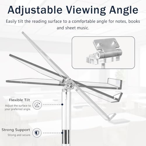Koretech Clear Acrylic Podium Stand with Metal Base, Adjustable Angles 15x11 in, 52 in tall for Church, Weddings, Classroom