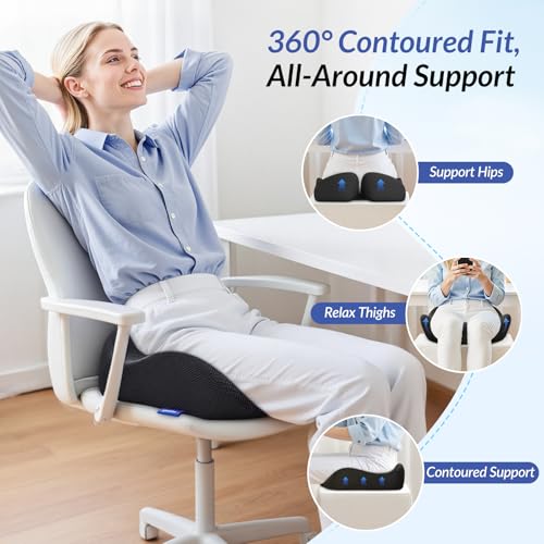 ZIKEE Black Ergonomic Seat Cushion for Sciatica - High-Density Memory Foam, Anti-Slip Car & Office Chair Pad