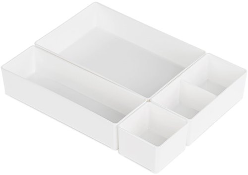 carrotez Pack of 4 Plastic Drawer Organizers for Kitchen, Bathroom, Office - Versatile Storage for Makeup, Hair Accessories, Desk Essentials, and More