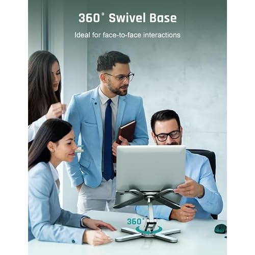 Laptop Stand with 360 Rotating Base, Computer Notebook Laptop Riser Metal Holder for Desk Collaborative Work, Fully Foldable for Easy Storage, Fits All MacBook, Laptops up to 16 inches