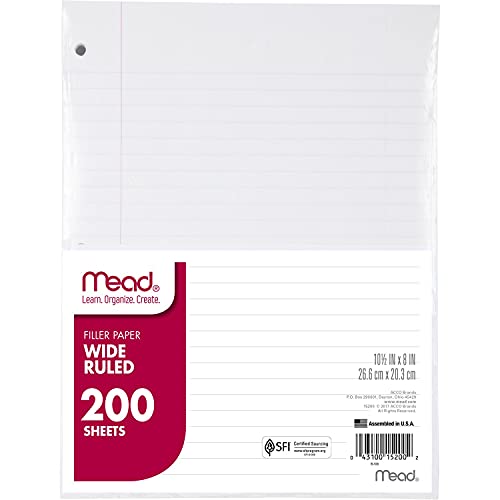 Mead Wide Ruled Loose Leaf Notebook Paper - 200 Sheets, 8 x 10.5 inches, Pack of 1