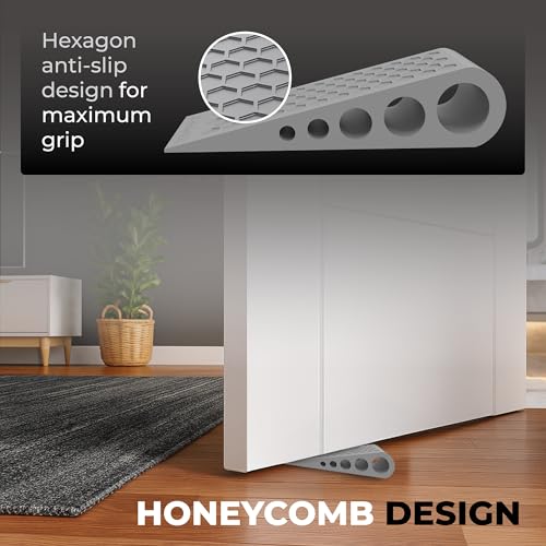 Gray 2-Pack Heavy Duty Rubber Door Stops for Bottom of Door - Non-Slip Honeycomb Design, Ideal for Carpet & Tile, Made in USA