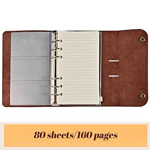 Premium Leather Refillable Journal - Handmade 6 Ring Real Leather Notebook with A6 Fill Paper, 7.28x5 Inches Brown Vintage Diary for Travel and Business Lovely Christmas Gift Journals