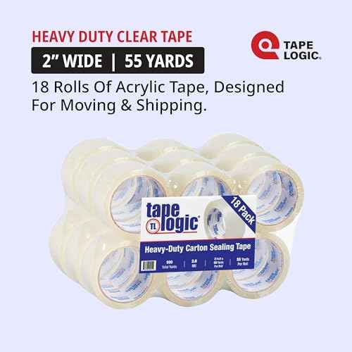 Tape Logic 2" x 55 yds Acrylic Packing Tape 2.6 Mil, Clear (18-Pack) Heavy Duty Packing Tape Rolls for Sealing Boxes at Home, Warehouse, & Office, Supplies for Packaging, Shipping, Moving