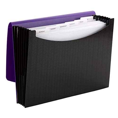 Smead Poly Expanding File, 6 Dividers, Flap and Cord Closure, Letter Size, Wave Pattern Purple/Black (70882)