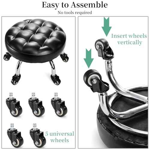 Round Low Rolling Stool, PU Leather Roller Stool Seat, 360¡Æ Swivel Low Stool with Caster Wheels, 9" Low Height Rolling Chair for Garage, Home, Office, Shop