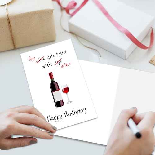 Funny Wine Birthday Cards for Women Men - Age Gets Better With Wine, Humorous Birthday Cards for Friends, Hilarious Birthday Card for Wife Husband