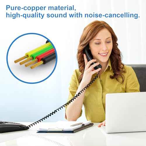 2 Pack Phone Cord for Landline, 12Ft Uncoiled Telephone Cords for Landline Phones, Handset Cord Universally Compatible, Black