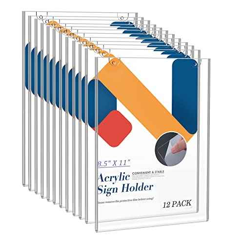 Relx Acrylic Sign Holder 8.5 x 11, Acrylic Display Stand with Screws and 3M Tape, Wall Mount Clear Frames Plastic Sign Holder for Store, Restaurant (12 Pack)