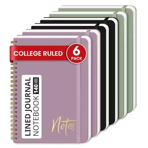 Lined Spiral Journal Notebook for Women, 6 Pack, A5 College Ruled Journals for Writing, Hardcover Notebooks for Work, Note taking and Office School Supplies,140 Pages, 6 Pcs - Multi