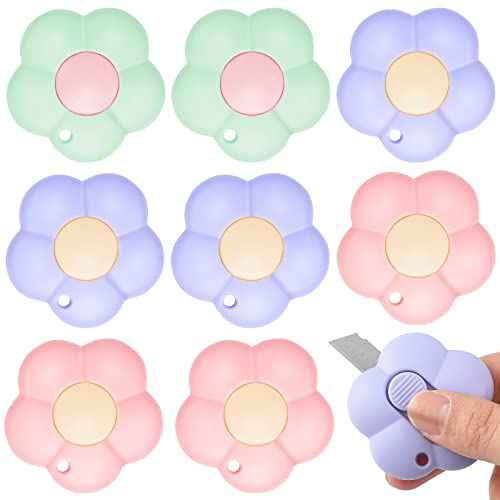 Honoson 8 Pieces Mini Utility Knives Cloud and Flower Shaped Box Cutter Retractable Letter Opener Paper Envelope Carton Portable Cutter with Hole for Office and Home Use(Flower)