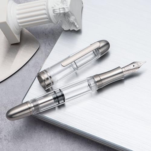 Asvine P36 Titanium Fountain Pen Piston Filling, Stub Nib 1.1mm Calligraphy Art Drawing Clear Demonstrator Acrylic with Case Set