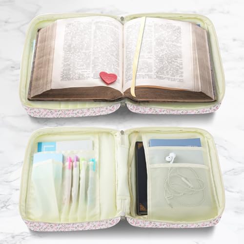 Pink Floral Bible Cover Case for Women - Quilted Large Tote Organizer for Girls & Teens