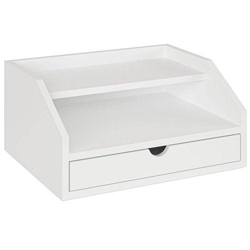 Ballucci Desk Organizer with Drawer, 2 Tier Paper Office Supplies Desk Organizer, 13 2/5" x 9 3/5" x 6", White