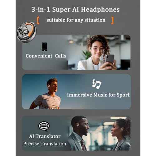 AI Translation Earbuds Real Time, 2025 Upgraded 3-in-1 translator device 144 Languages & Accents, 4 Translation Modes with APP£¬Fit iOS and Android, Ideal for Travel Business Learning£¬Gray Black