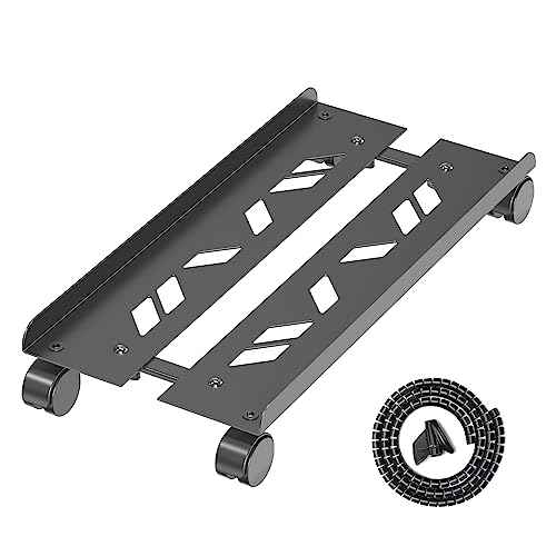 Adjustable Computer Tower Stand, Ventilated Mobile CPU Stand Fits Most PC Tower, Steel Desktop CPU Holder with Rolling Caster Wheels, PC Floor Cart Riser for Gaming Office Desk Accessories