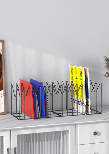 TOPCJ 2 Pack Wire File Organizer for Desk - 8 Sections Desktop File Holder Rack, Rust-Resistant Steel, Black