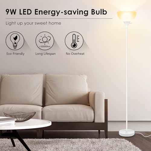 BoostArea Floor Lamp, 70.1¡± Tall Lamp, LED White Floor Lamp, E26 Base, Eye-Caring, Modern Torchiere Floor Lamps for Living Room, Bedroom, Office£¨Bulbs not Included