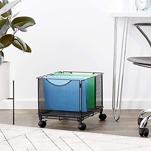 Safco Onyx Rolling Cart Desktop Tub File, Fits Letter-Size Hanging Folders, Collapsible Desk Organizer, Durable Steel Mesh Construction, Black