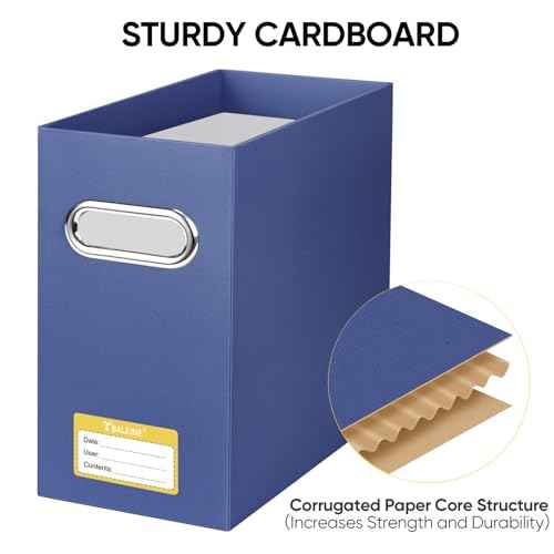 BALEINE File Organizer Box, Cardboard File Folder Organizer with Handle for Letter Size, Portable Collapsible Hanging Filing Box for Home Office Document Storage (2 Pack, Navy)