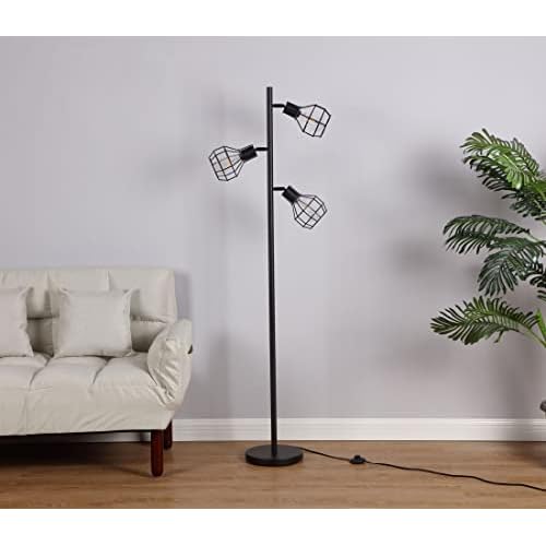 Brightech Robin Industrial Rustic Pole Tree Floor Lamp w/ 3 Vintage Edison Bulbs