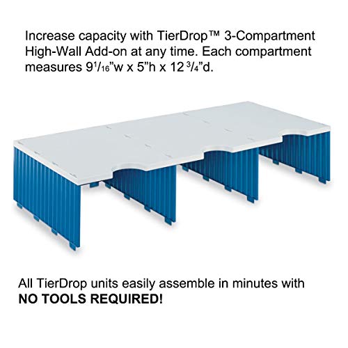 Ultimate Office TierDrop Jumbo 3-Compartment High-Wall (add-on Module) - Sorts Documents, Forms & Mail - Durable Construction Features Expandable, Modular, No-Tool Assembly Design (Gray w/Blue)