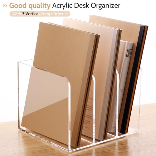 Magazine Holder, Clear Acrylic Magazine Rack, File Organizer for Office Desk, Book Organizer,-One-Piece-3 Vertical spaces,1 pack (B5)¡¦¡¦