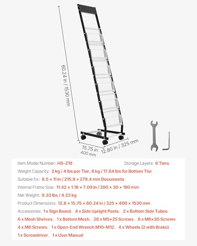 VEVOR 6-Tier Narrow Metal Brochure Display Rack on Wheels, 12.8" Wide