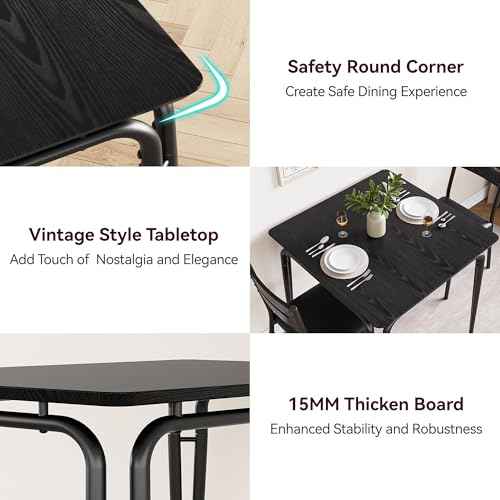 Dining Table for 2, Small Table and Chairs Set of 2, Square Dinette Set for 2, Dinner Table Set, 3 Piece Kitchen & Dining Room Sets for Small Space, Apartment (Dark, Dining Table with 2 Chairs)