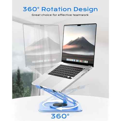 Adjustable Laptop Stand, Computer Stand with 360 Rotating Base, Ergonomic Laptop Riser Mount for Desk Foldable Protable Computer Desk Fits with MacBook Pro Air (10-16") - Blue