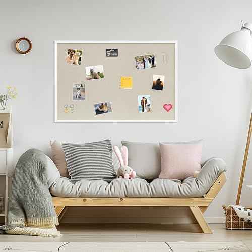 Cork Board with Linen White,Bulletin Board 36"x24" Hanging Corkboards for Office Home School Message Board or Vision Board Decoration.