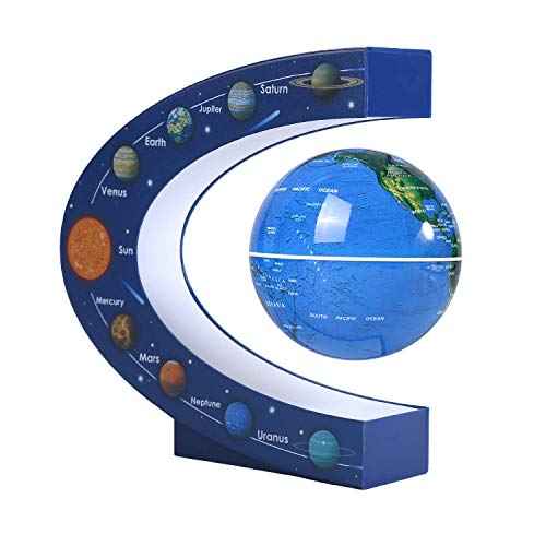 Floating globe, Magnetic Levitating Geographic Globes with LED Lights, Desk Spinning Rotating Globes for Kids, Men and Family (Blue)