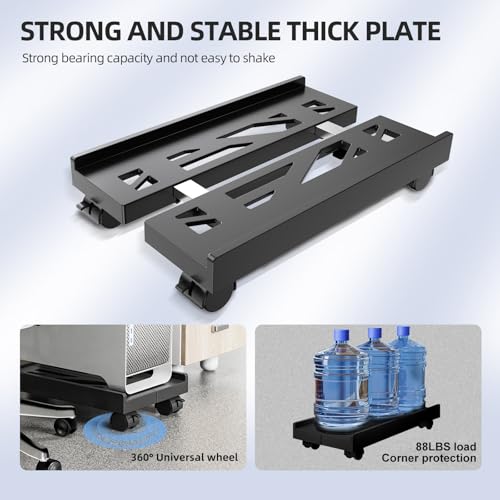 Hovadova Black Adjustable Mobile Computer Tower Stand with Ventilation & Locking Casters