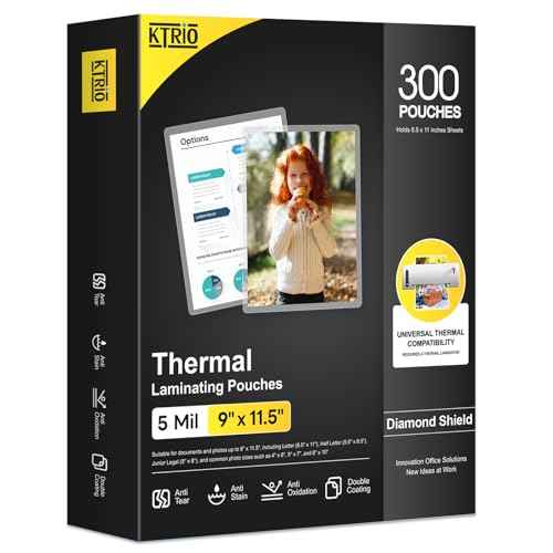 KTRIO 5 MIL Laminating Sheets, Hold 8.5 x 11 Inches, 300 Pack Thermal Laminating Pouches, 9 x 11.5 Laminate Sheets for Laminator, Clear Lamination Sheet Paper, Letter Size, Office School Home Supplies