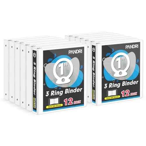 3 Ring Binder 1 Inch, PANDRI 12 Pack 1-Inch Binder Fits Letter Size 8.5'' x 11'' Paper, Versatile Binders for Office Home School, 2 Pockets, White