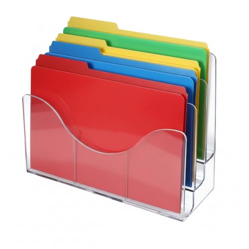 Azar Displays 1-Pack 3-Tier Acrylic Brochure & File Organizer Holder, Wall & Desk Mount, Clear