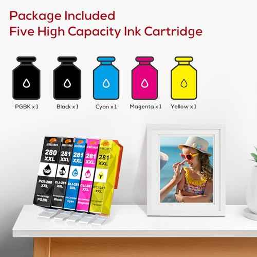 Compatible for Canon 281 Ink Cartridges PGI-280XXL CLI-281XXL Replacement for Canon TR8620a Ink Cartridges Works with TR8620a TR8520 TS6320 TR8620 TS9120 TS702a TS9520a TS9521Ca (5 Pcak)