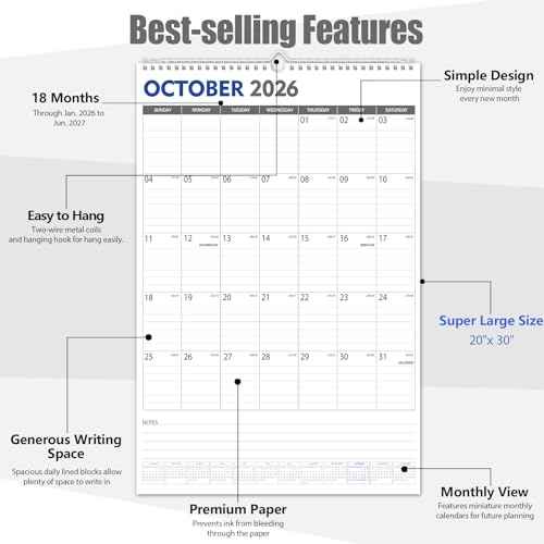 GuassLee Extra Large Wall Calendar 2026-2027, 20"x 30" Gaint Vertical Wall Calendar 2026, Jan. 2026 to Jun. 2027, 18-Month Paper Hanging Planner Wall with Julian Date for Office Home Planning