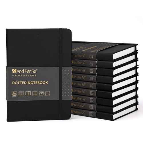 &And Per Se Dotted Journal Notebook (10 packs), A5 Hardcover Leather Bullet Dotted Journal, 160 Pages 100GSM Thick Paper, 3 Sheets of Stickers Included - 5.7'' x 8'' (Black)