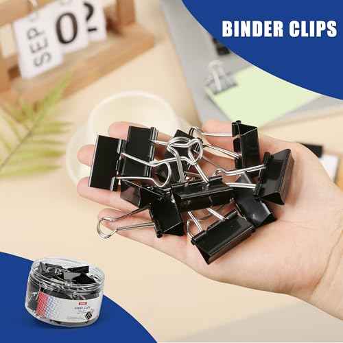 50Pcs Binder Clips Medium, Standard Medium Clips 1-1/4 Inch, Paper Clamps Clips for Office Supplies, Black, Paper Clamps for Document Clamp, File, Wide Metallic, School and Home Supplies