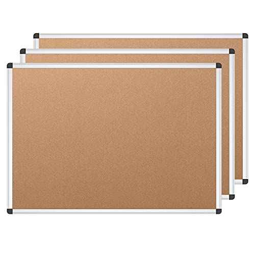 VIZ-PRO Cork Notice Board, 24 X 18 Inches, 3 Pack, Silver Aluminium Frame