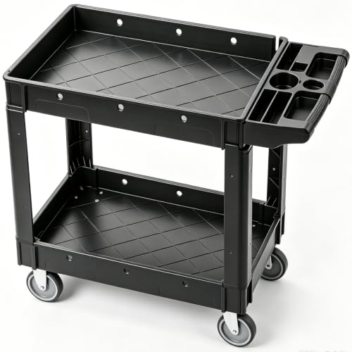 VEVOR Heavy Duty Plastic Utility Cart 2 Shelves 550LBS 40.55 x 17.71 x 33.46 in Black