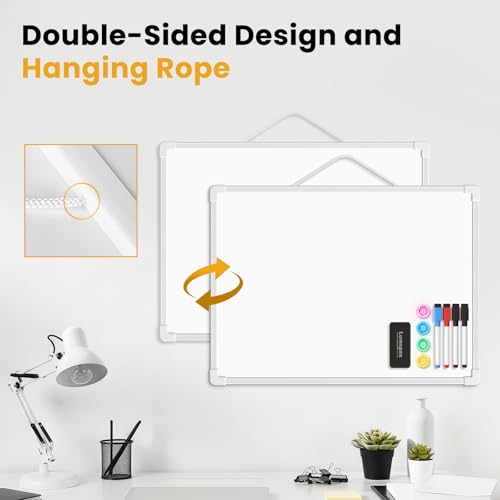 Lumspax 16x12-Inch White Double-Sided Magnetic Dry Erase Board Wall Mount - Portable Whiteboard with 4 Markers, Magnets & Sticky Notes