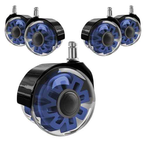 Hirate Office Chair Caster Wheels Heavy Duty(Set of 5), 3¡± Dual Ball Roller Furniture Chair Casters Replacement Mute Rolling for Hardwood Floors & Carpet Universal Fit 7/16" x 7/8", Blue