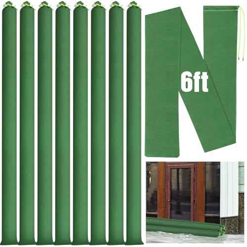 Threan 8 Pcs Long Canvas Sandbags for Flooding Sand Tube Bags Flood Protection Thickened Reusable Rain Wind Flood Barrier with Elastic Band Water Barrier Tube for Door Rain Control, Green (6ft)