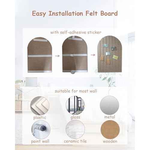 Foldable Bulletin Board, 0.35" Thick Felt Wall Tiles, Large Cork Board with Adhesive Sticker, Round Edges Wall Panels for Office Bedroom Living Room, Decorative Board (Beige, 47x24 inches)